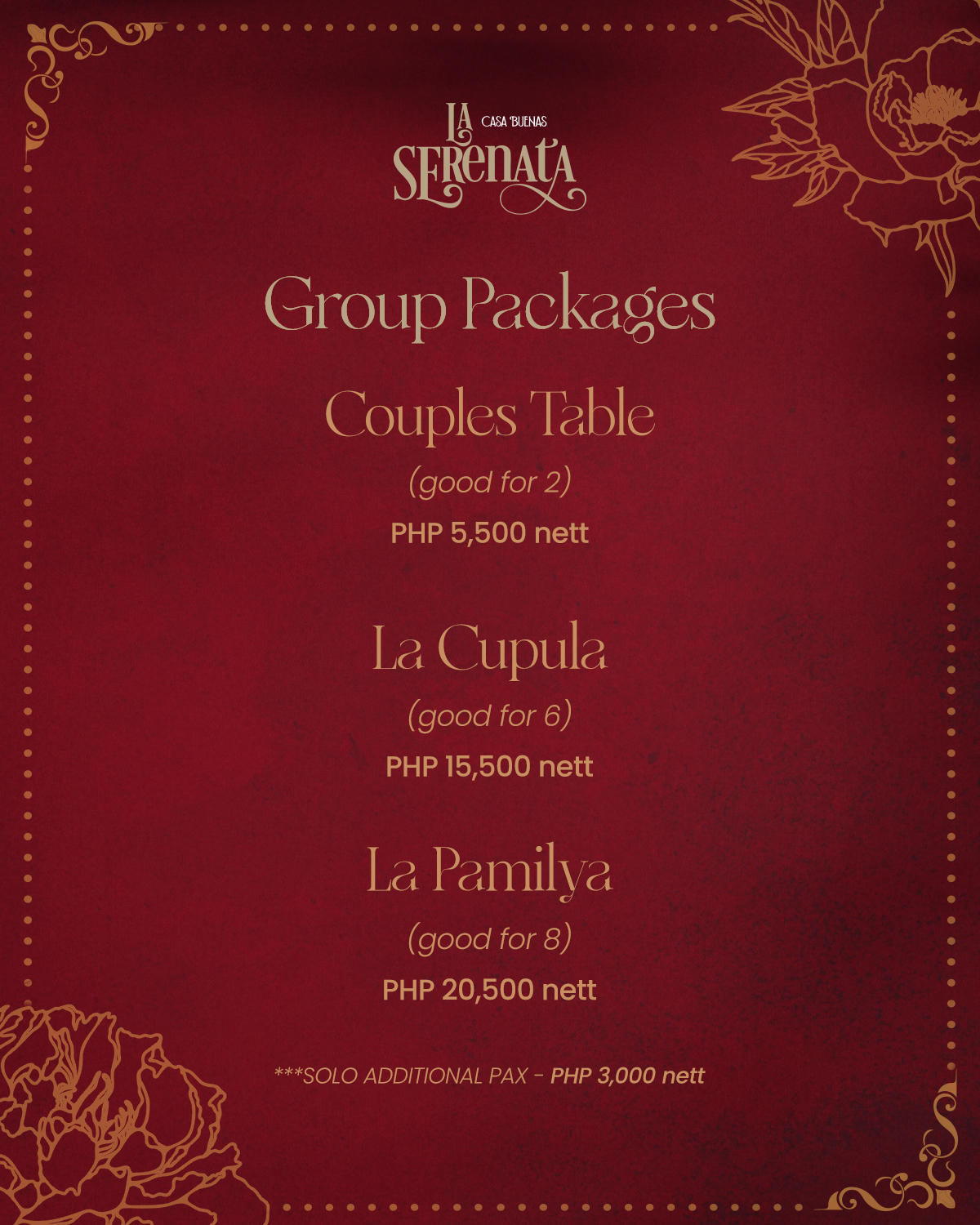 La Serenata Group Package Menu