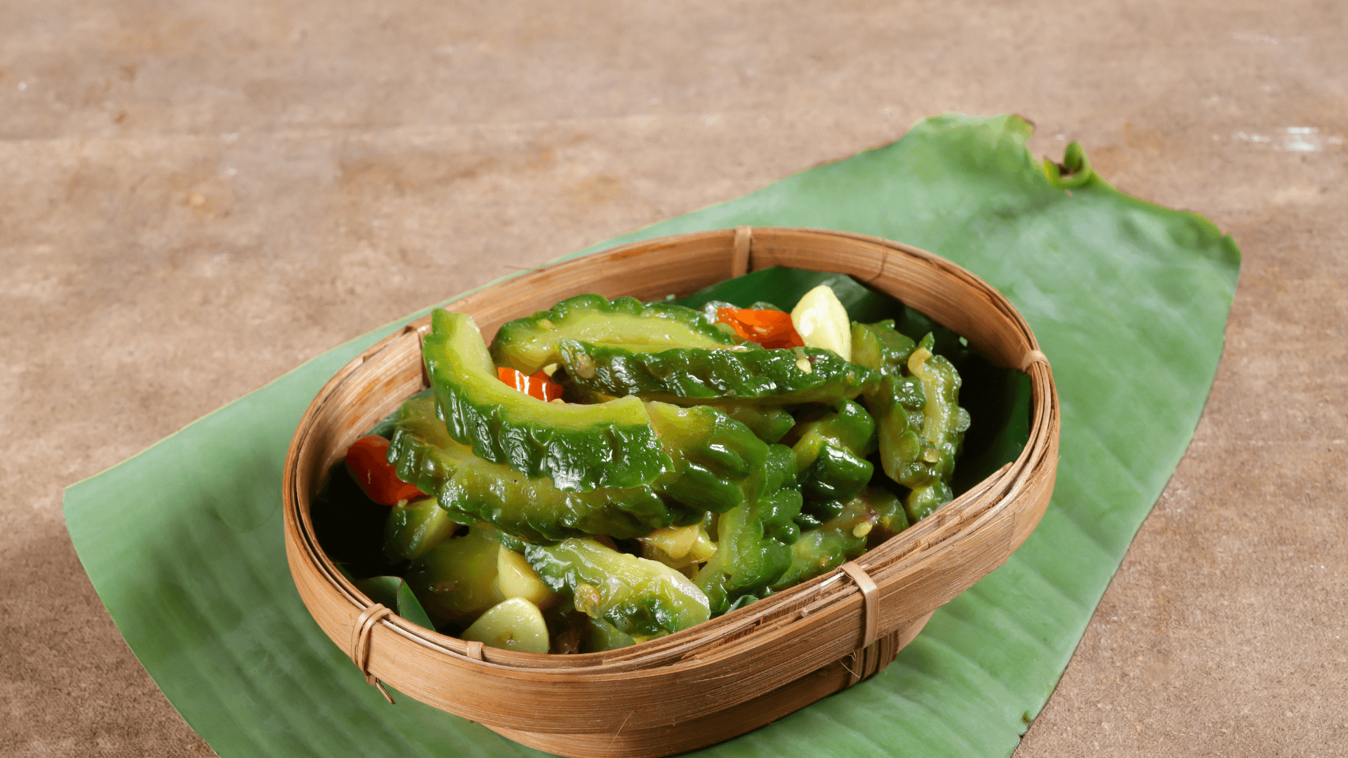 A bowl of Bitter Melon Stir Fry