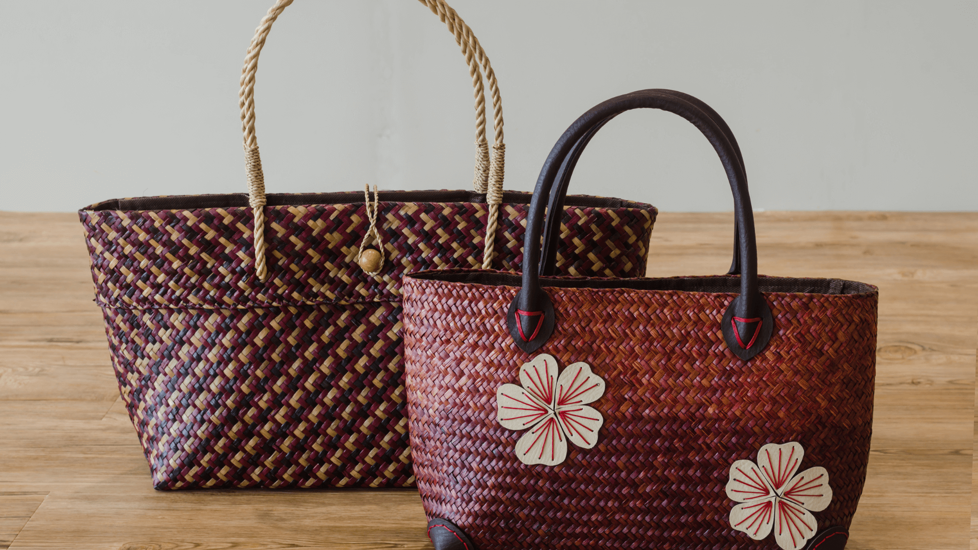 Two pieces of handwoven basket