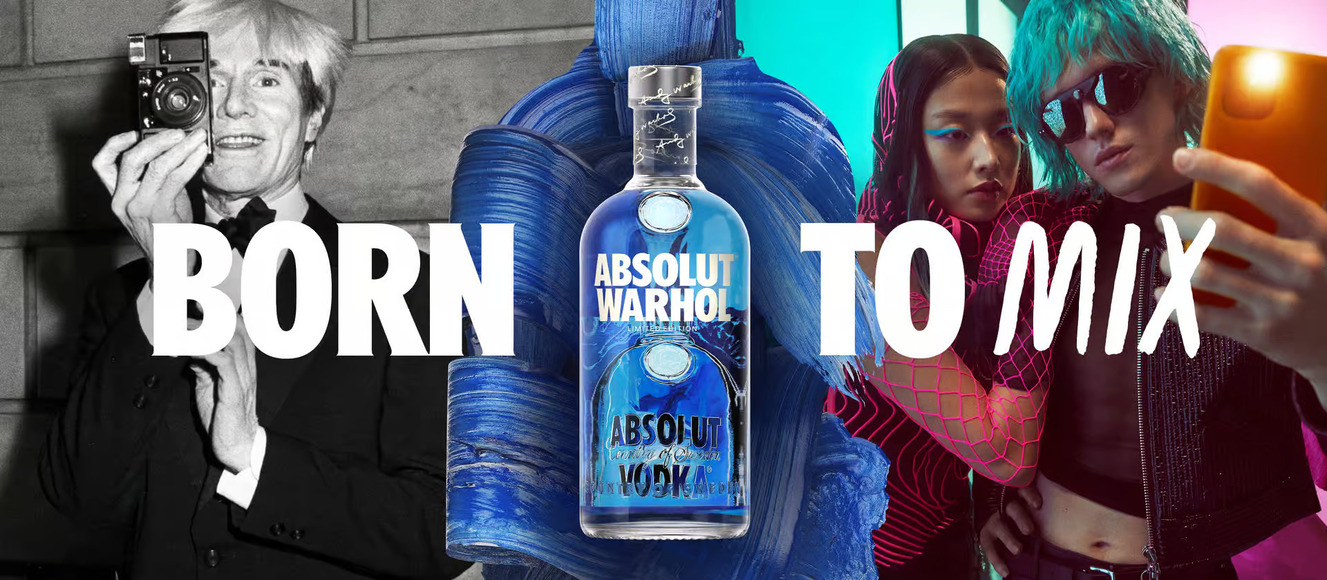 A bottle of Absolut Warhol Vodka patronized by different generations