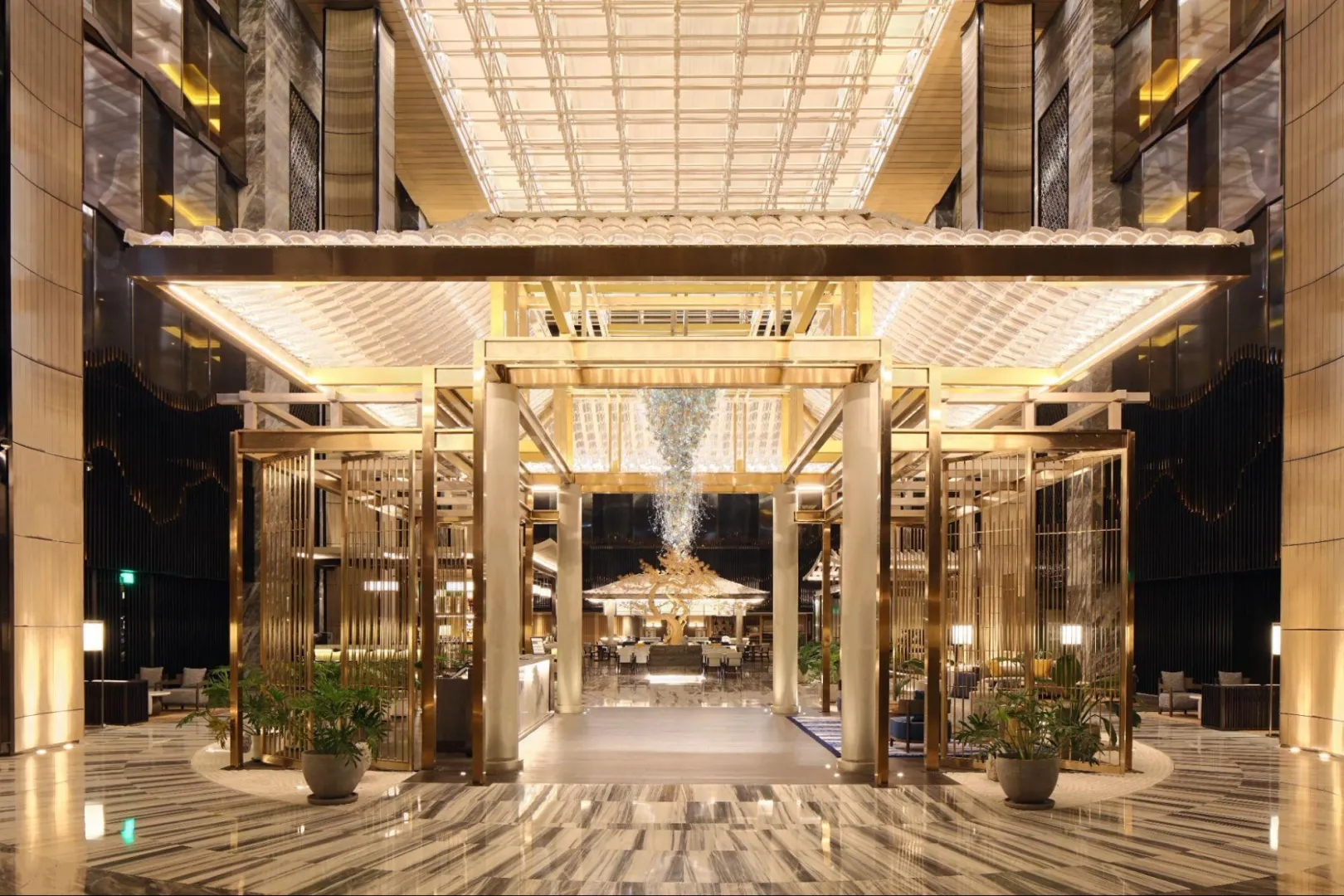 Hotel lobby of the Michelin-recognized Hotel Okura Manila