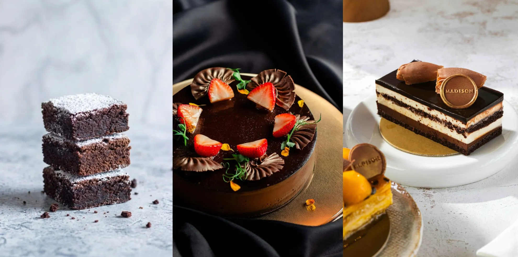 Bachour Brownies at Marriott Café, Triple Chocolate Cheesecake at Yawaragi, and the Barista Mini Cake at Madison Lounge & Bar